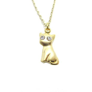 Super Cute Kitty Cat Animal Shaped Charm Necklace in Gold with Rhinestones | DOTOLY | DOTOLY