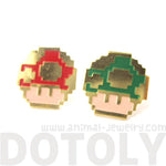 Super Mario Themed Mushroom Powerup Shaped Stud Earrings in Red and Green | Limited Edition Jewelry | DOTOLY