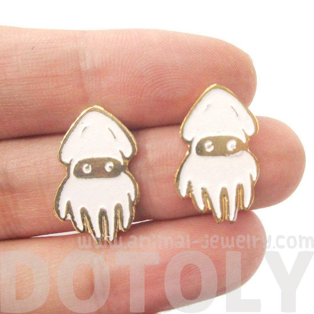 Super Mario Themed Squid Blooper Shaped Stud Earrings in Gold | Limited Edition Jewelry | DOTOLY