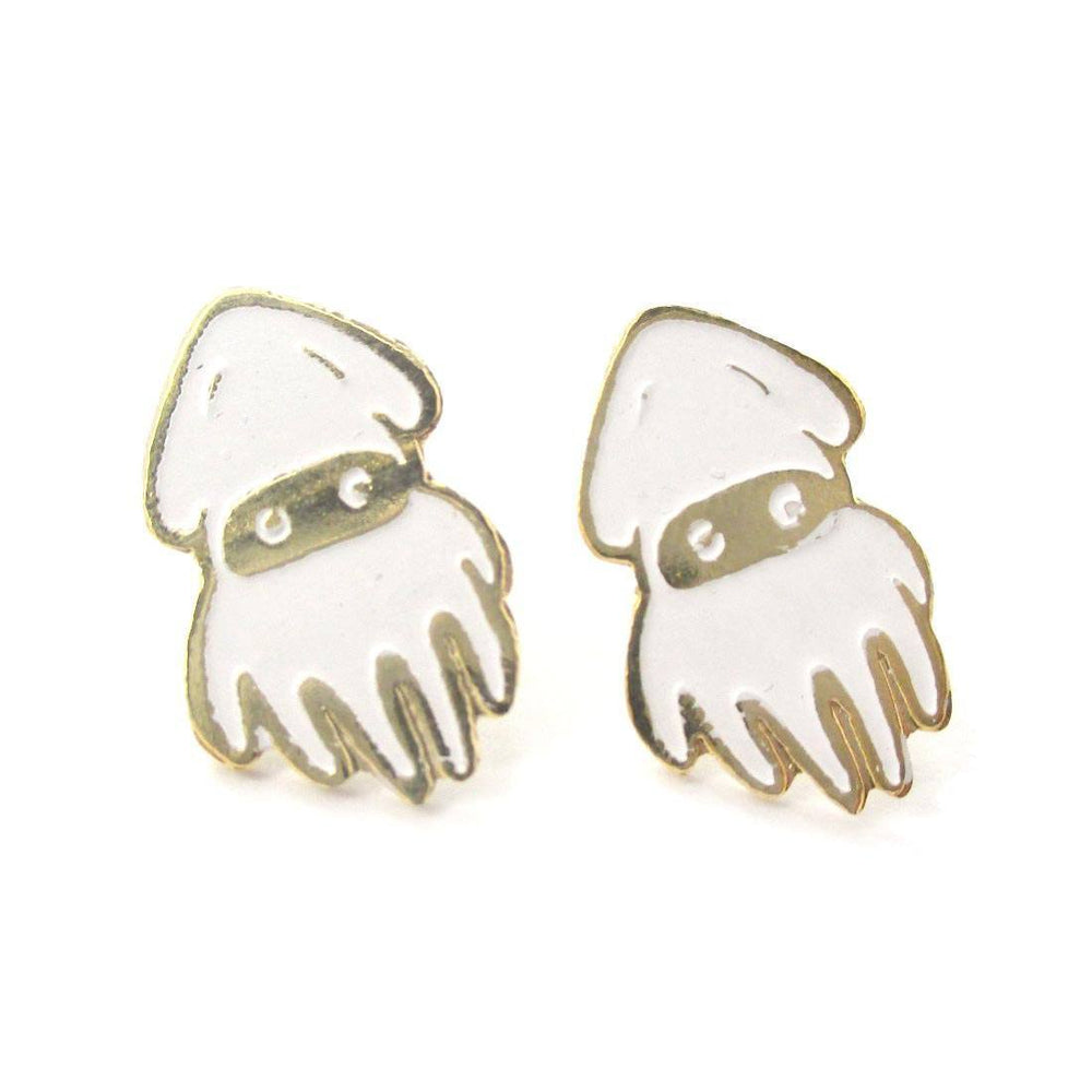 Super Mario Themed Squid Blooper Shaped Stud Earrings in Gold | Limited Edition Jewelry | DOTOLY