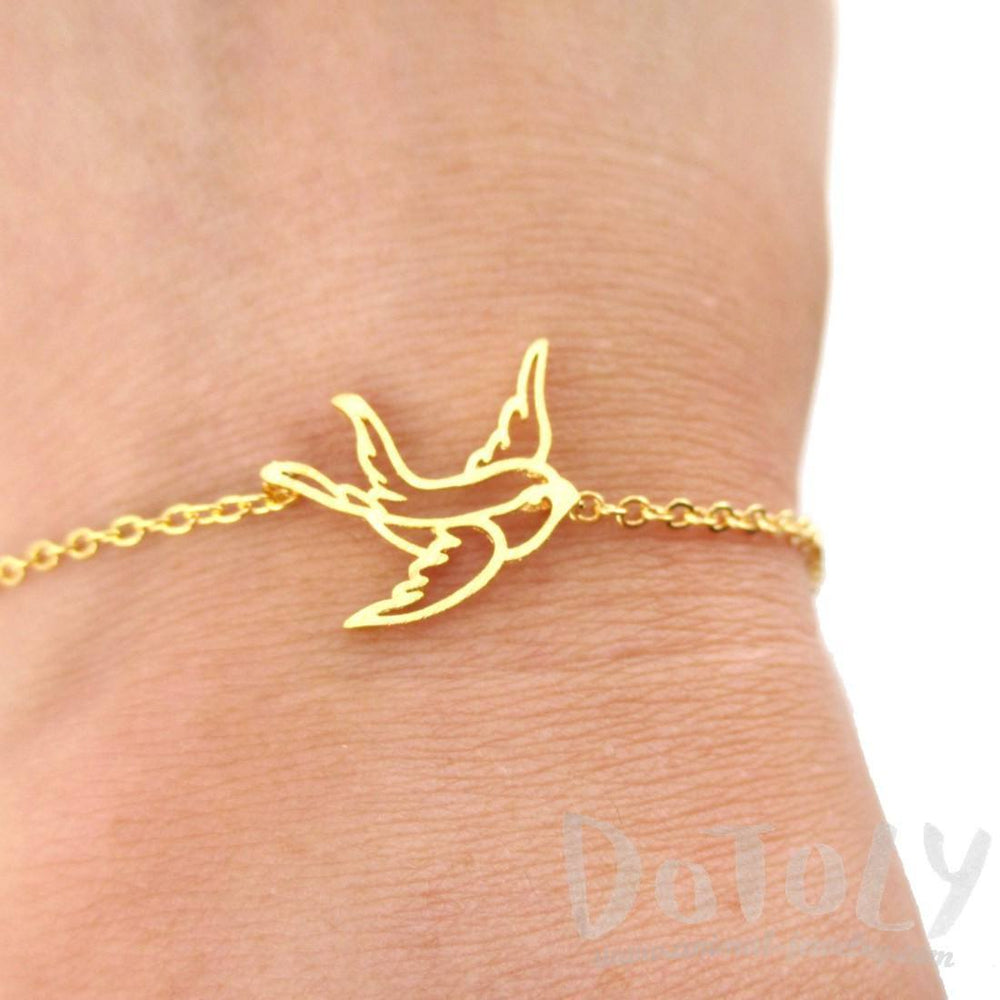 Swallow Bird Outline Shaped Charm Bracelet in Gold | Animal Jewelry | DOTOLY