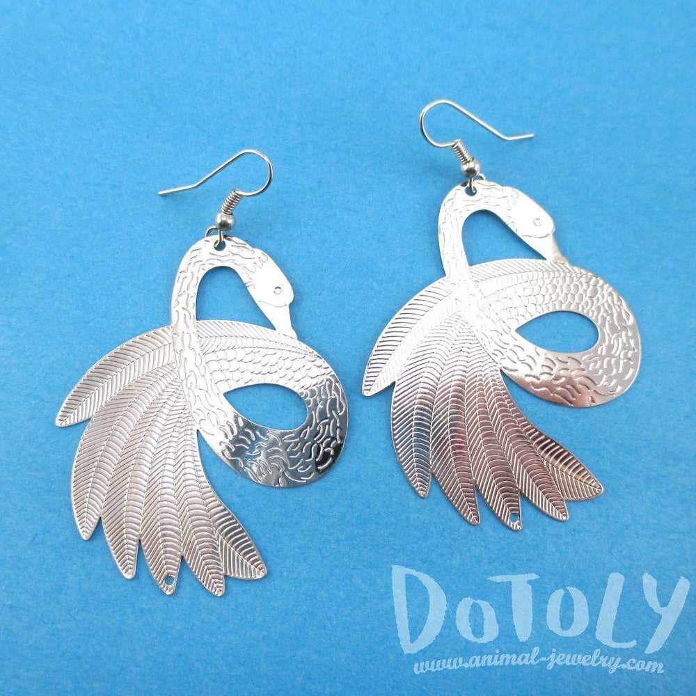 Swan Bird Silhouette Cut Out Shaped Filigree Dangle Earrings in Silver | DOTOLY | DOTOLY
