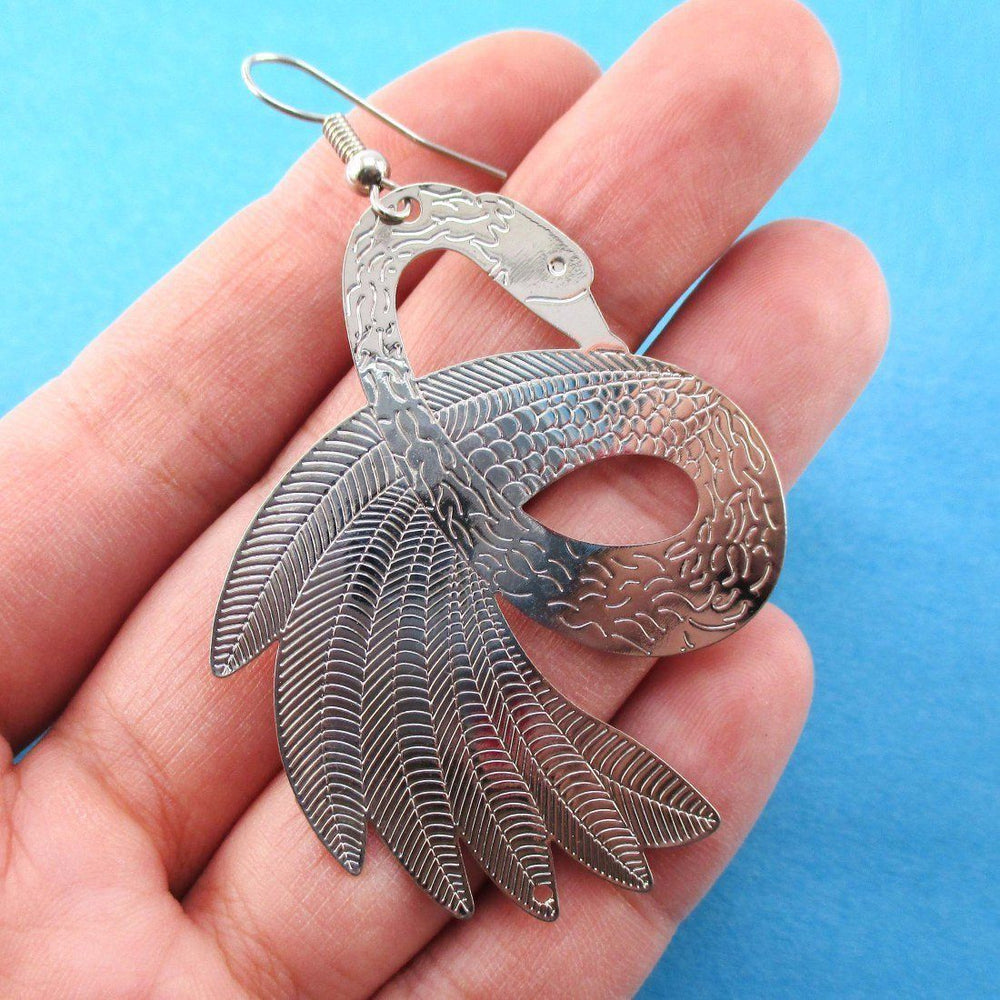 Swan Bird Silhouette Cut Out Shaped Filigree Dangle Earrings in Silver | DOTOLY | DOTOLY