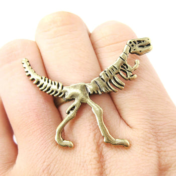 T-Rex Dinosaur Fossil Skeleton Bones Adjustable Ring in Brass | DOTOLY