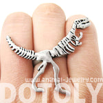 T-Rex Dinosaur Fossil Skeleton Bones Adjustable Ring in Silver | DOTOLY