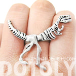 T-Rex Dinosaur Fossil Skeleton Bones Adjustable Ring in Silver | DOTOLY