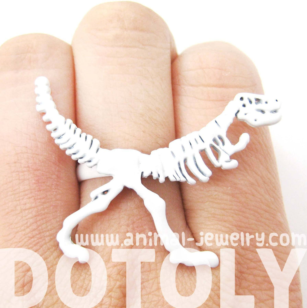T-Rex Dinosaur Fossil Skeleton Bones Adjustable Ring in White | DOTOLY