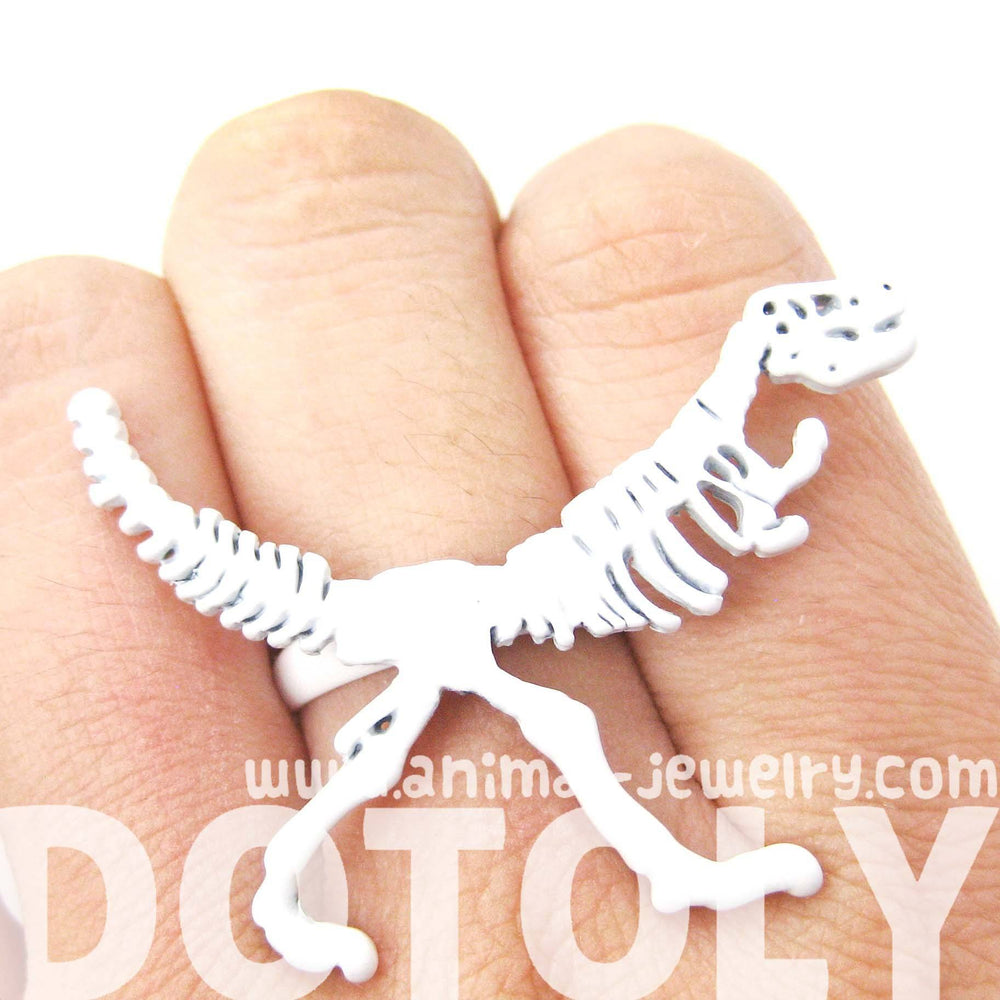 T-Rex Dinosaur Fossil Skeleton Bones Adjustable Ring in White | DOTOLY