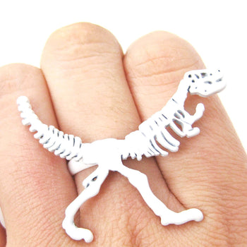 T-Rex Dinosaur Fossil Skeleton Bones Adjustable Ring in White | DOTOLY