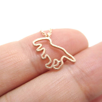 T-Rex Dinosaur Outline Shaped Animal Charm Necklace in Rose Gold | DOTOLY