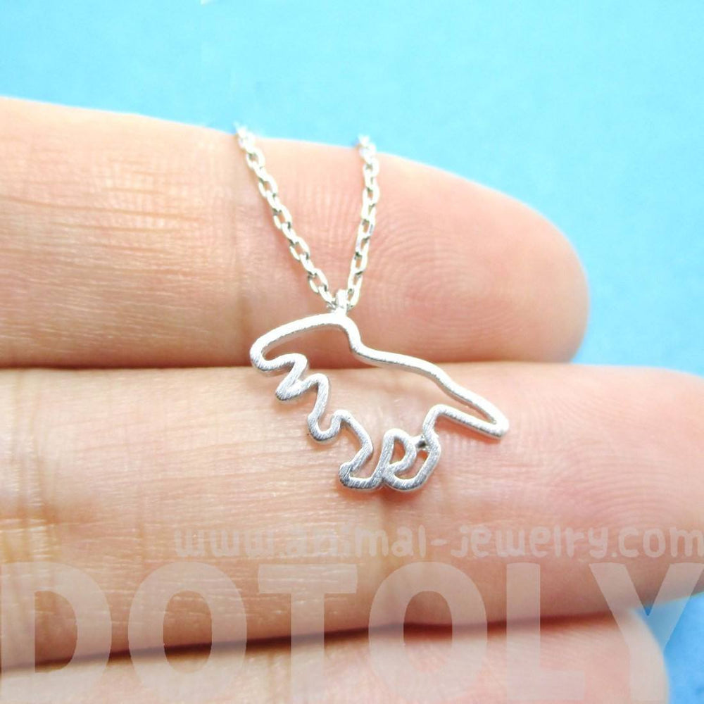 T-Rex Dinosaur Outline Shaped Animal Charm Necklace in Silver | DOTOLY