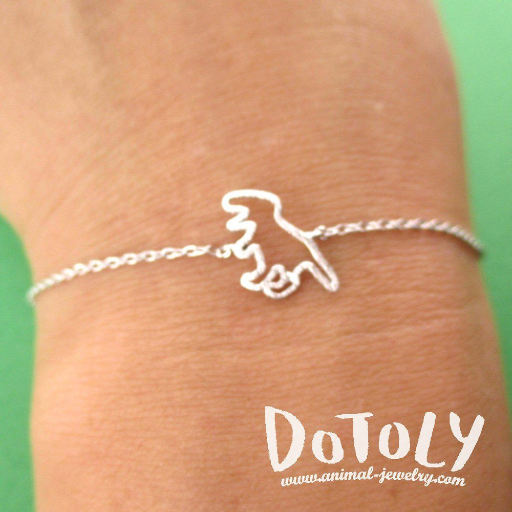 T-Rex Dinosaur Outline Shaped Charm Bracelet in Silver