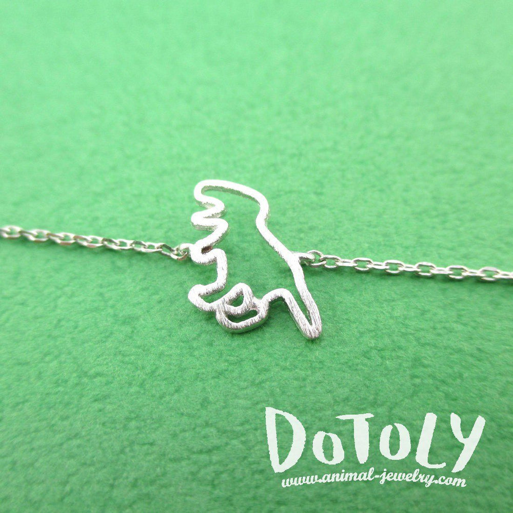 T-Rex Dinosaur Outline Shaped Charm Bracelet in Silver