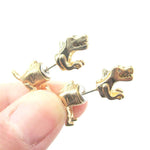 T-Rex Dinosaur Shaped Front and Back Two Part Earrings in Gold | DOTOLY