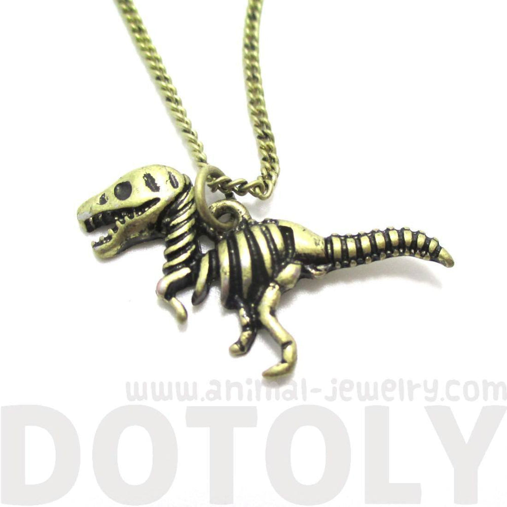 T Rex Dinosaur Skeleton Fossil Animal Bones Pendant Necklace in Brass | DOTOLY