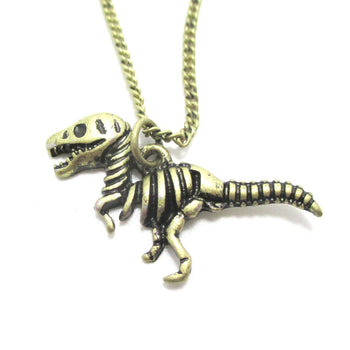 T Rex Dinosaur Skeleton Fossil Animal Bones Pendant Necklace in Brass | DOTOLY