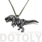 T Rex Dinosaur Skeleton Fossil Animal Bones Pendant Necklace in Silver | DOTOLY