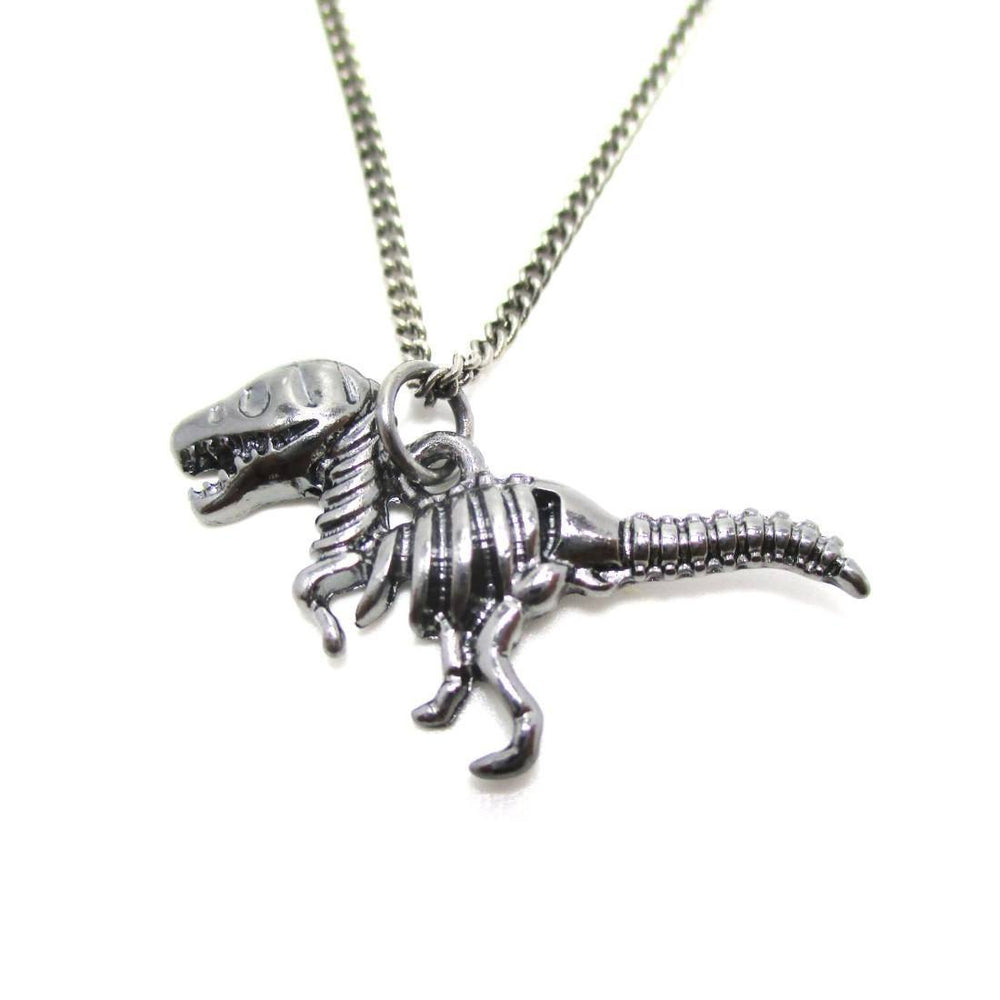 T Rex Dinosaur Skeleton Fossil Animal Bones Pendant Necklace in Silver | DOTOLY