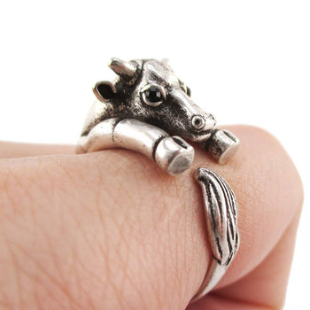 Taurus Bull Cow Shaped Animal Hugging Your Finger Ring in Silver | US Size 5 to 8 | DOTOLY