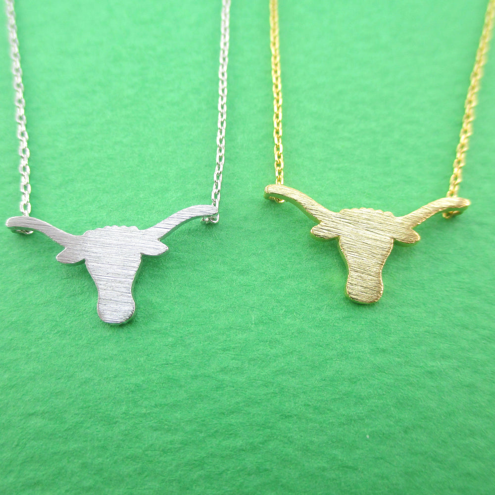 Taurus Cow Cattle Bull Head Shaped Pendant Necklace in Gold or Silver