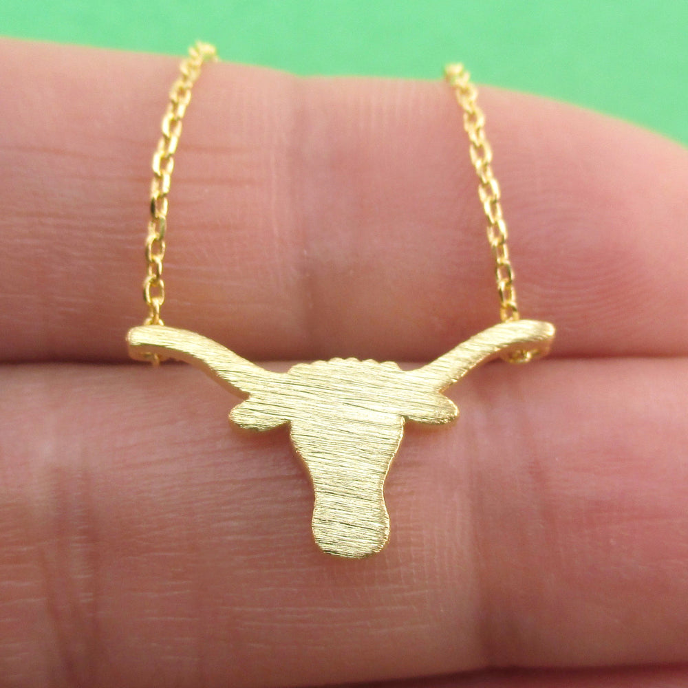 Taurus Cow Cattle Bull Head Shaped Pendant Necklace in Gold or Silver