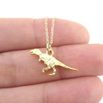 Textured Velociraptor Dinosaur Silhouette Shaped Pendant Necklace in Gold
