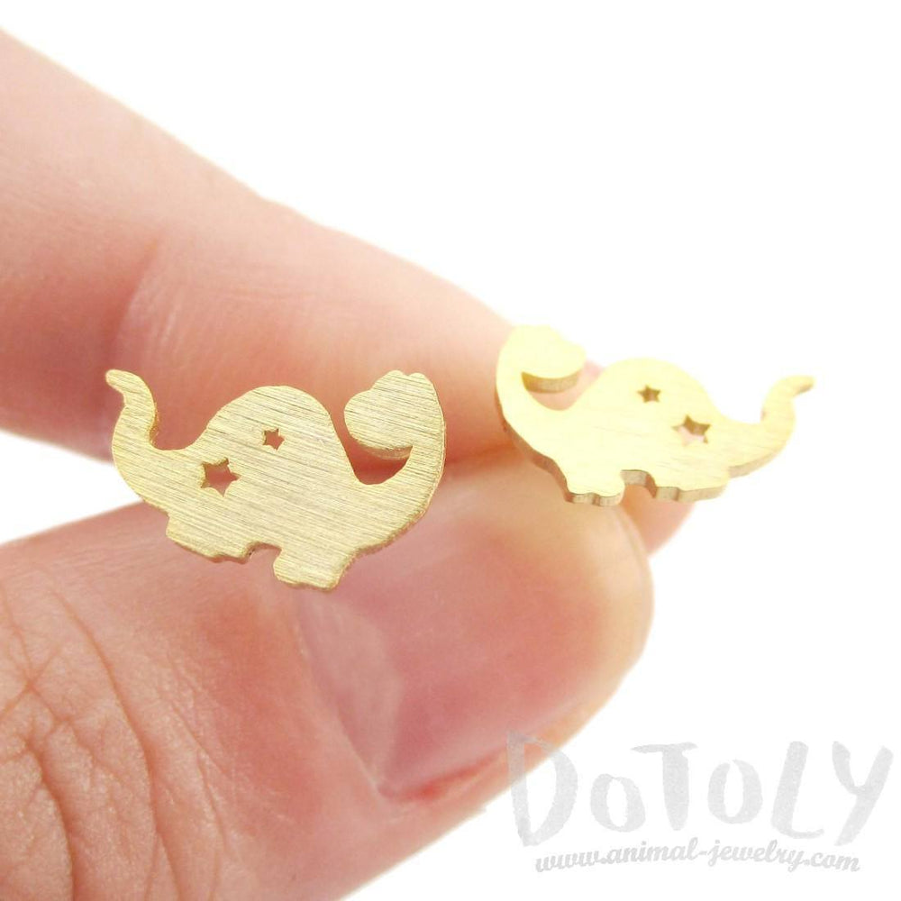 The Good Dinosaur Apatosaurus with Star Cut Outs Shaped Stud Earrings in Gold | Allergy Free | DOTOLY