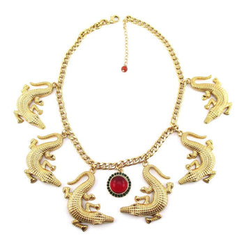 The Ultimate Crocodile Alligator Statement Pendant Necklace in Gold