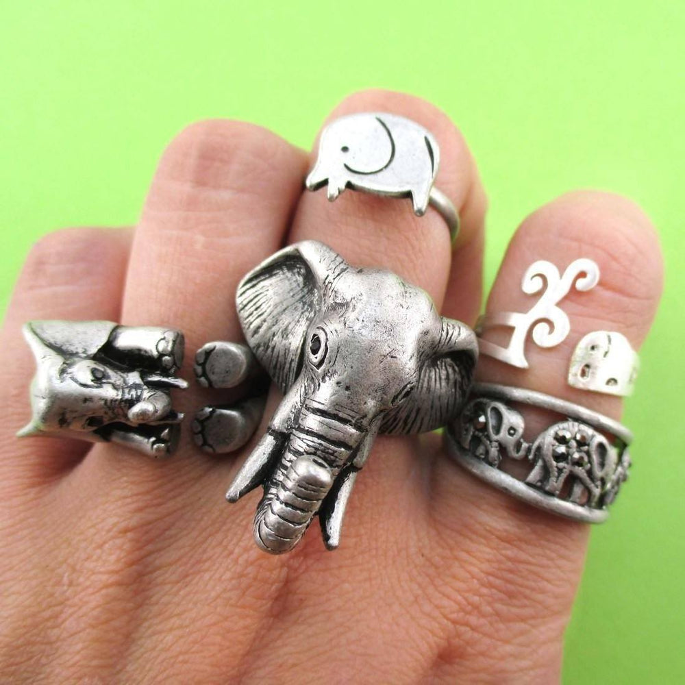 The Ultimate Elephant Enthusiast 5 Piece Animal Ring Set in Silver
