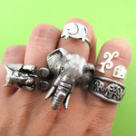 The Ultimate Elephant Enthusiast 5 Piece Animal Ring Set in Silver