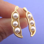 Three Peas in a Pod Gold Peapod Shaped 925 Sterling Silver Stud Earrings