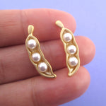 Three Peas in a Pod Gold Peapod Shaped 925 Sterling Silver Stud Earrings