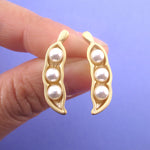 Three Peas in a Pod Gold Peapod Shaped 925 Sterling Silver Stud Earrings