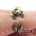 Three Toed Sloth Shaped Animal Hugging Your Finger Ring in Brass