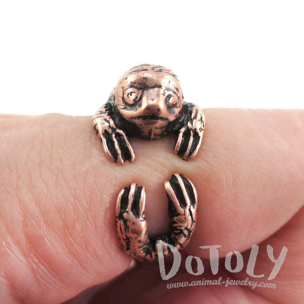 Three Toed Sloth Shaped Animal Hugging Your Finger Ring in Copper