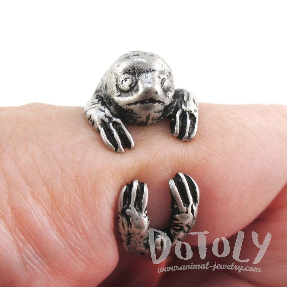 Three Toed Sloth Wrapped Around Your Finger Animal Ring in Silver