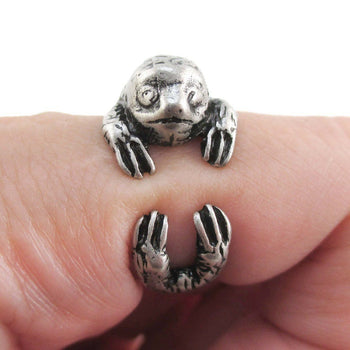 Three Toed Sloth Wrapped Around Your Finger Animal Ring in Silver