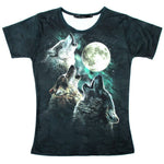 Three Wolves Howling At The Moon Aurora Sky Animal Print Graphic Tee T-Shirt for Women | DOTOLY