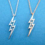 Thunder Lightning Bolts Outline Shaped Pendant Necklace in Silver or Rose Gold