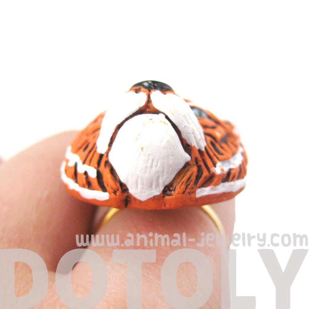Tiger Head Shaped Porcelain Ceramic Adjustable Animal Ring | Handmade | DOTOLY