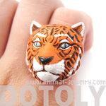 Tiger Head Shaped Porcelain Ceramic Adjustable Animal Ring | Handmade | DOTOLY