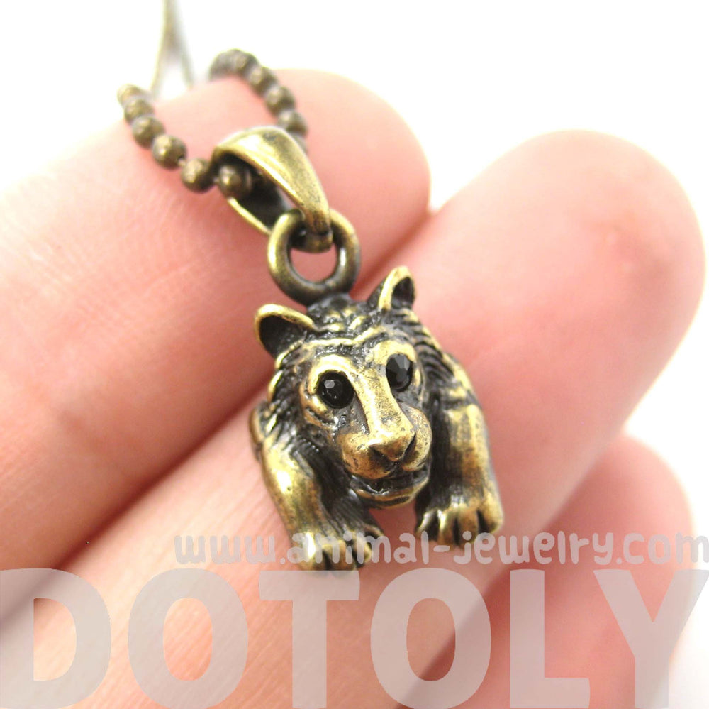 Tiger Realistic Animal Charm Necklace in Brass | Animal Jewelry | DOTOLY