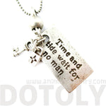 Time and Tide Wait For No Man Quote Shaped Pendant Necklace in Silver | DOTOLY