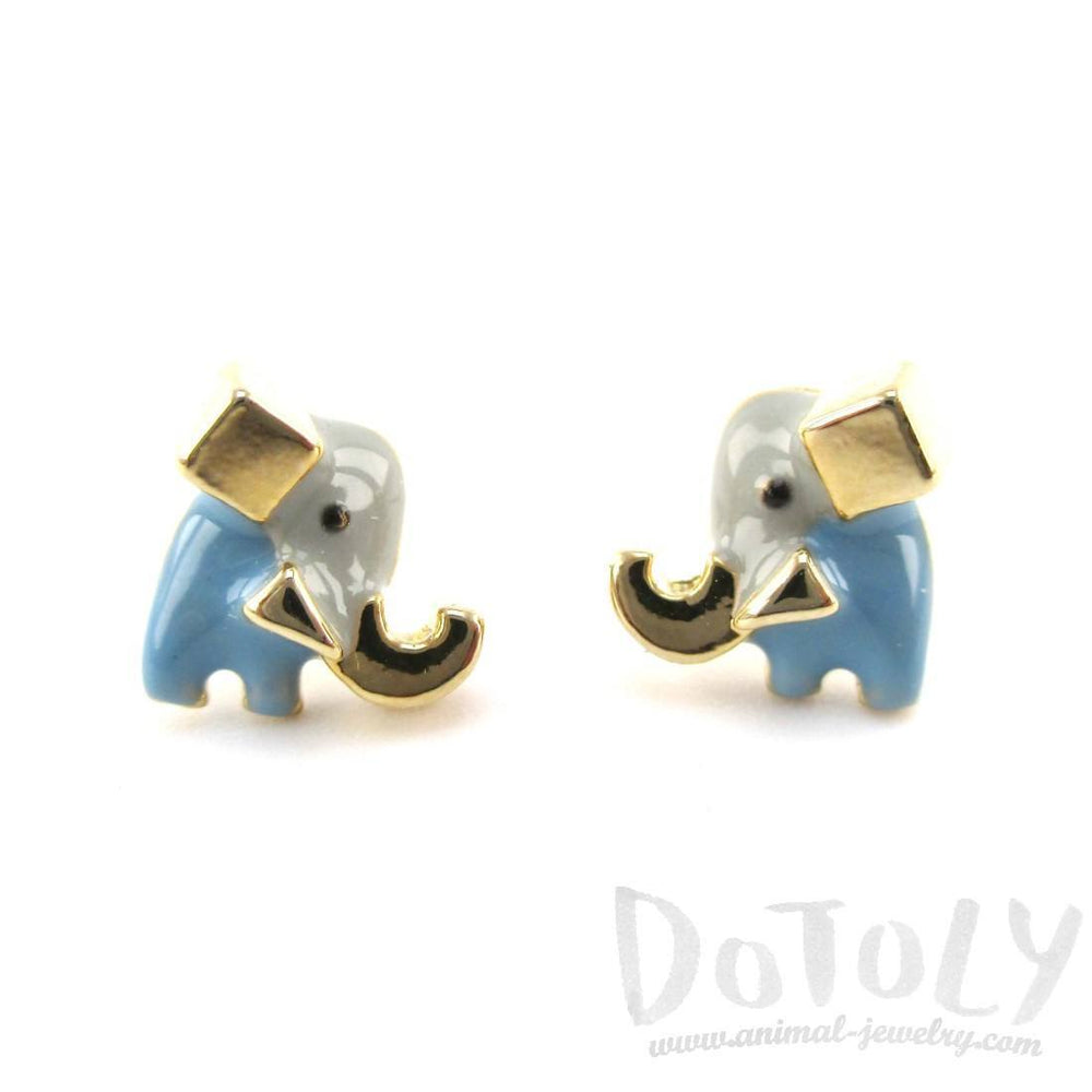 Tiny Abstract Elephant Shaped Enamel Stud Earrings | Animal Jewelry | DOTOLY
