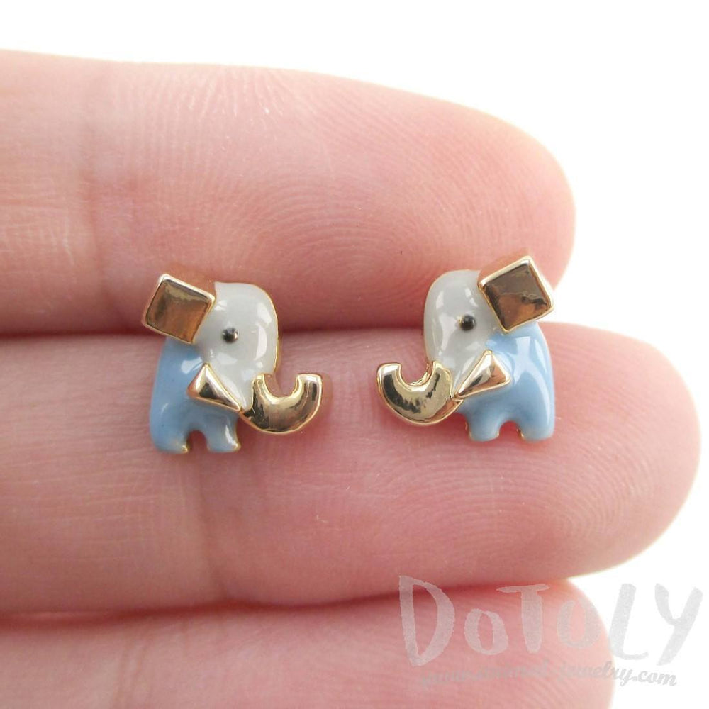 Tiny Abstract Elephant Shaped Enamel Stud Earrings | Animal Jewelry | DOTOLY