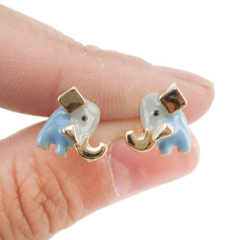 Tiny Abstract Elephant Shaped Enamel Stud Earrings | Animal Jewelry | DOTOLY