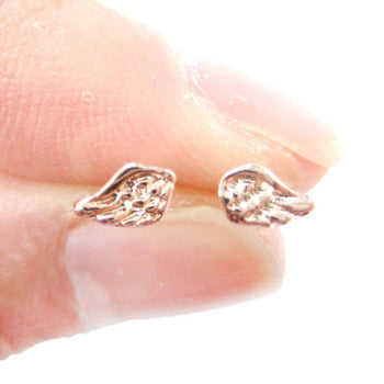 Tiny Angel Wings Feather Shaped Stud Earrings in Rose Gold | DOTOLY | DOTOLY