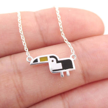 Tiny Atlantic Puffin Bird Shaped Enamel Charm Necklace in Silver | DOTOLY | DOTOLY