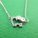 Baby Elephant Outline Shaped Rhinestone Pendant Necklace in Silver