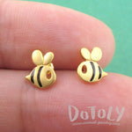 Tiny Bumble Bee Bug Shaped Stud Earrings in Black and Gold | DOTOLY